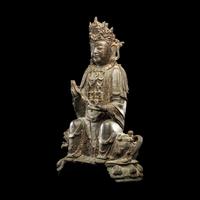 A Chinese Parcel-Gilt Bronze Figure of Guanyin, Ming Dynasty 明 銅局部鎏金觀音坐像