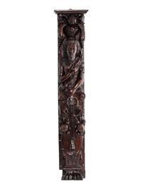 An English Carved Oak Figural Pilaster