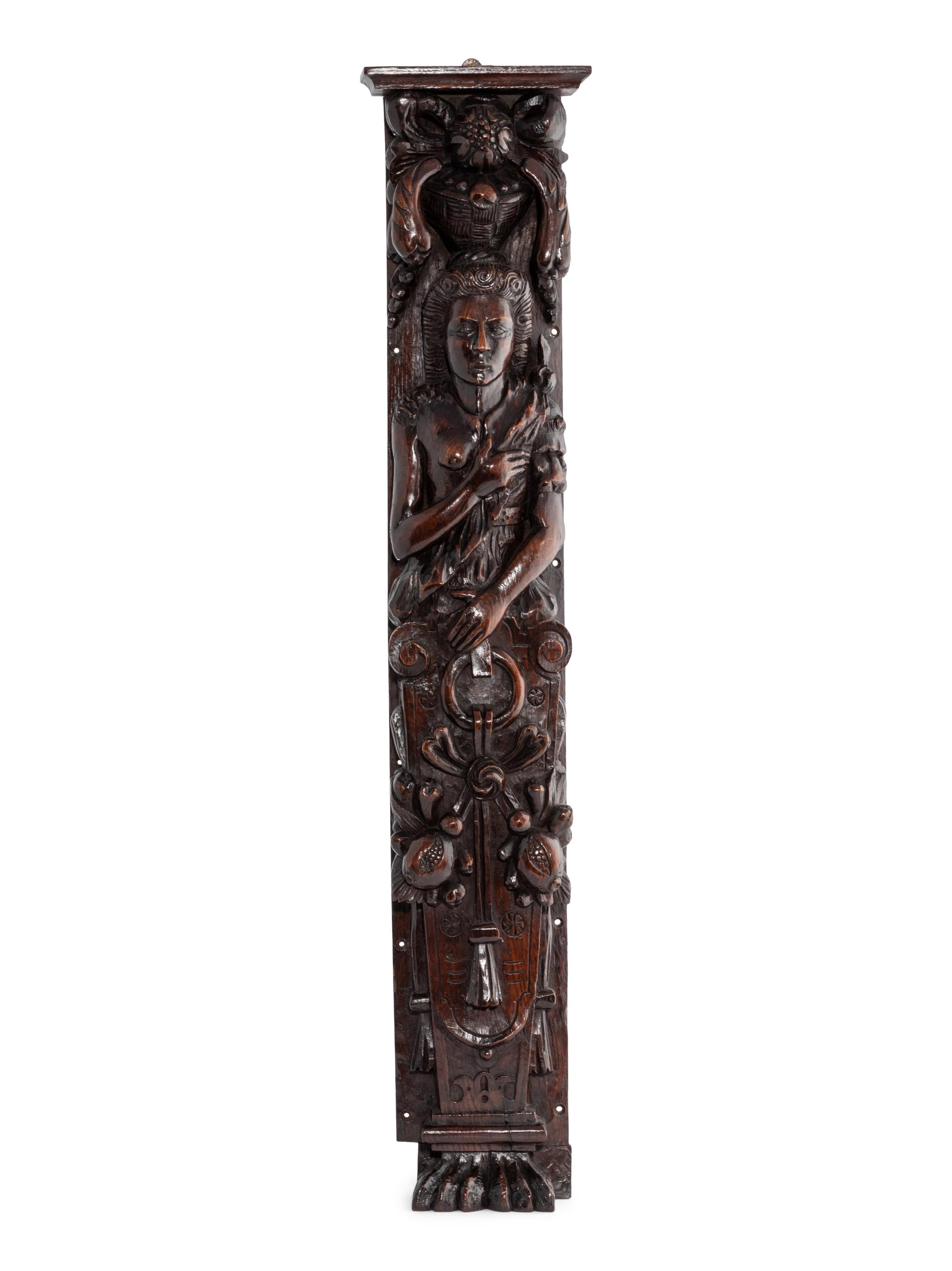 An English Carved Oak Figural Pilaster