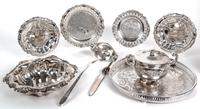 Nine Miscellaneous Silverplate Articles Diameter of tray 12 inches.