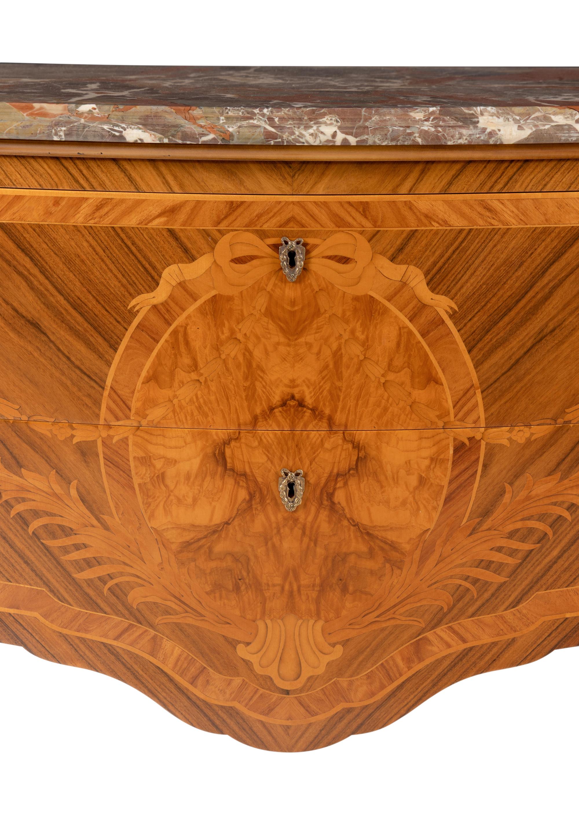 A Louis XV Style Gilt-Bronze Mounted Marquetry Commode