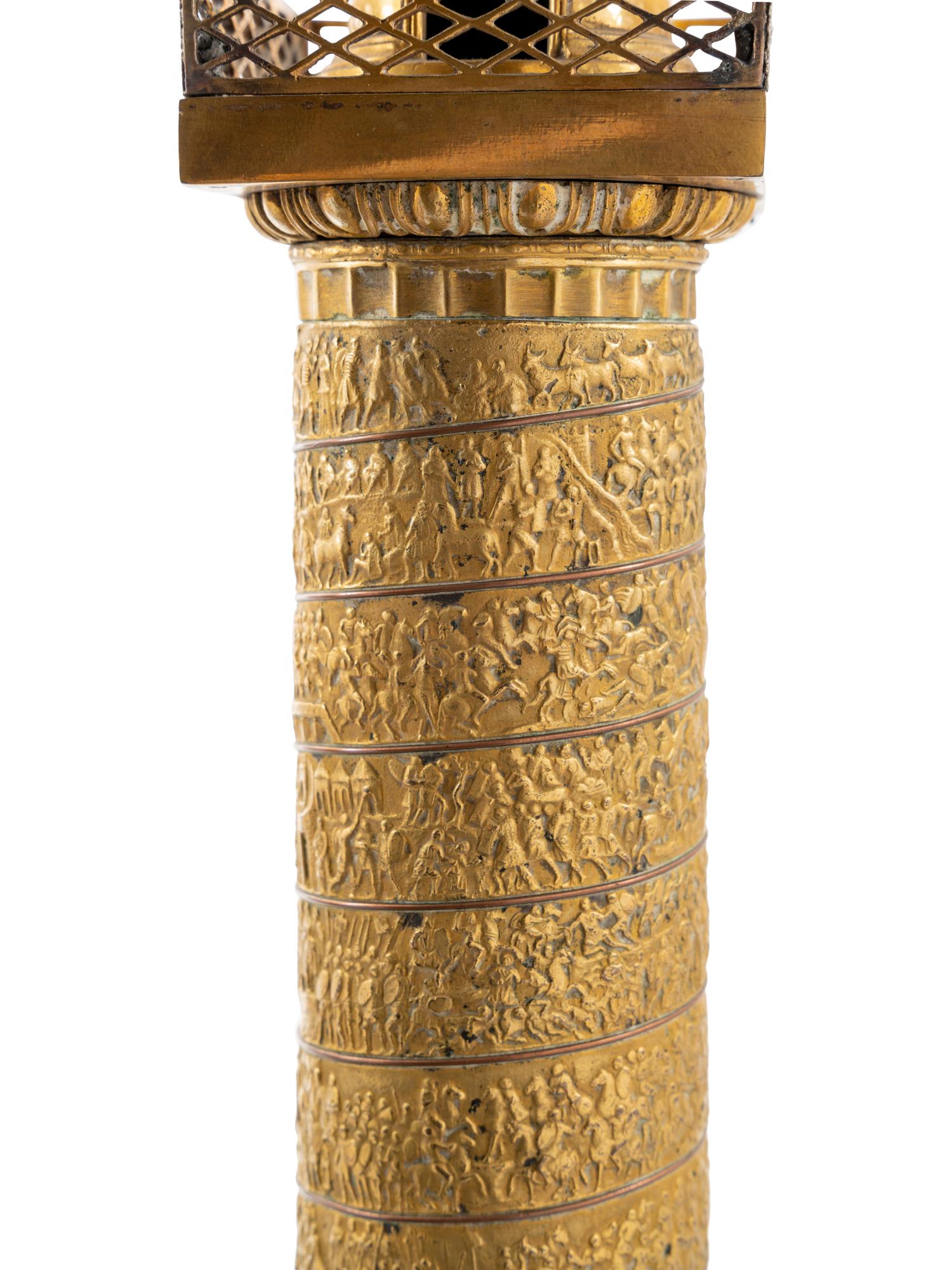 Two Large Grand Tour Gilt Bronze Models of the Column of Marcus Aurelius and Trajan's Column