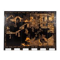 A Chinese Export Lacquer Six-Panel Screen