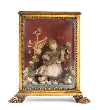An Italian Creche Figure, Height 13 3/4 x width 12 1/4 x depth 9 1/4 inches.
