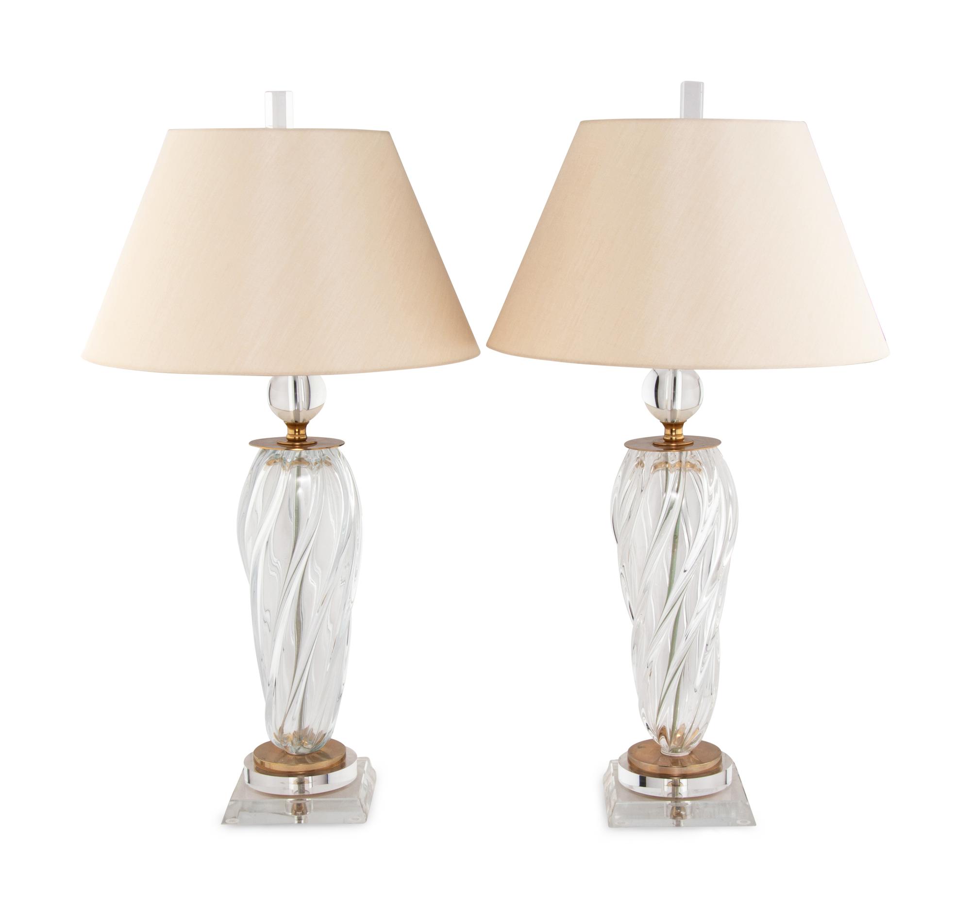 A Pair of Blown Glass Table Lamps