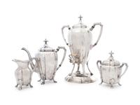 An American Arts & Crafts Silver-Plate Four-Piece Tea Service