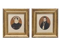 American School 19th Century, A Pair of Portrait Miniatures Depicting a Lady and a Gentleman , Circa 1830