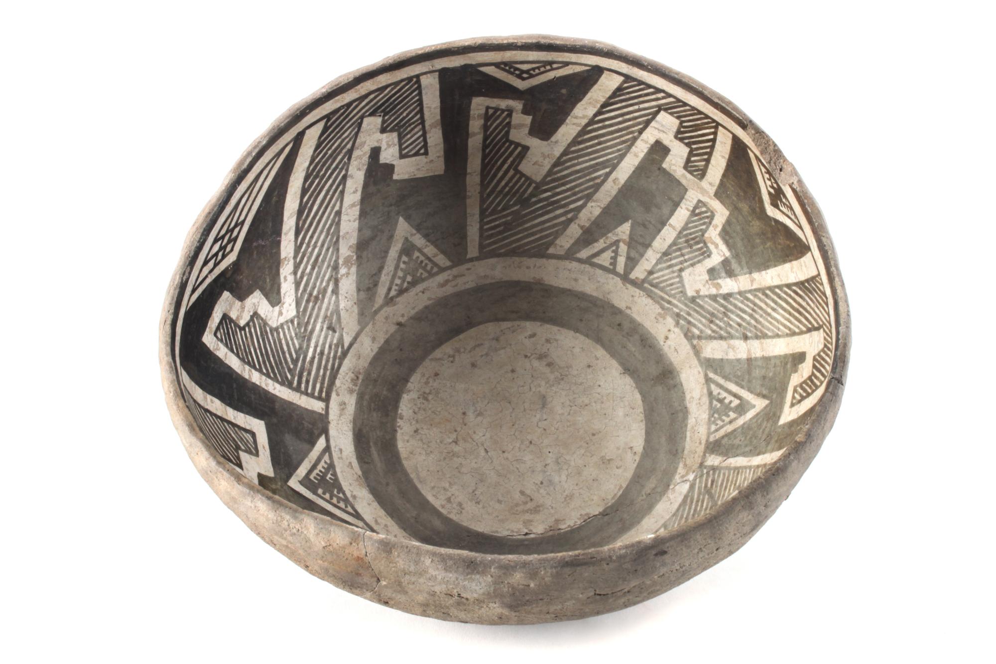 Prehistoric Black on White Bowl Height 4 x diameter 9 inches