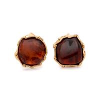 YELLOW GOLD AND AMBER EARCLIPS
