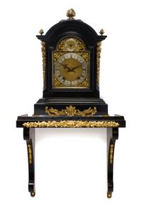 An English Gilt Metal Mounted Ebonized Bracket Clock, Height overall 32 inches.