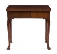 A George III Mahogany Flip-Top Game Table Height 28 3/4 x width 29 x depth 14 3/8 inches (closed). — 18TH/19TH CENTURY