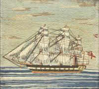 An English Embroidered "Woolie" Depicting the H.M.S. Doris , Dated "1874 / 1876"