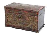 A Napoleon III Style Boulle Tea Caddy, Height 5 1/2 x width 9 1/2 x depth 5 inches.