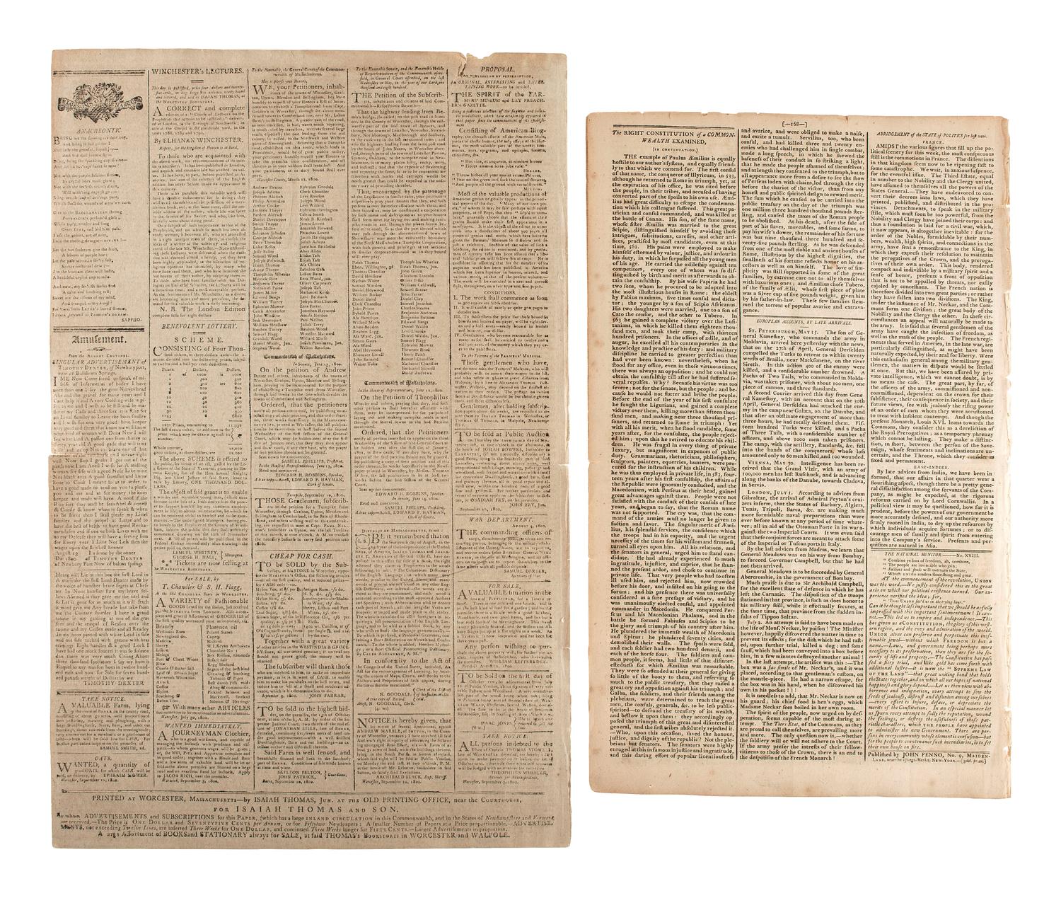 [WAR OF 1812]. A group of 7 newspapers printed before and during the War of 1812-period, incl. reports on the military, politics, and advertisements for enslaved African Americans.