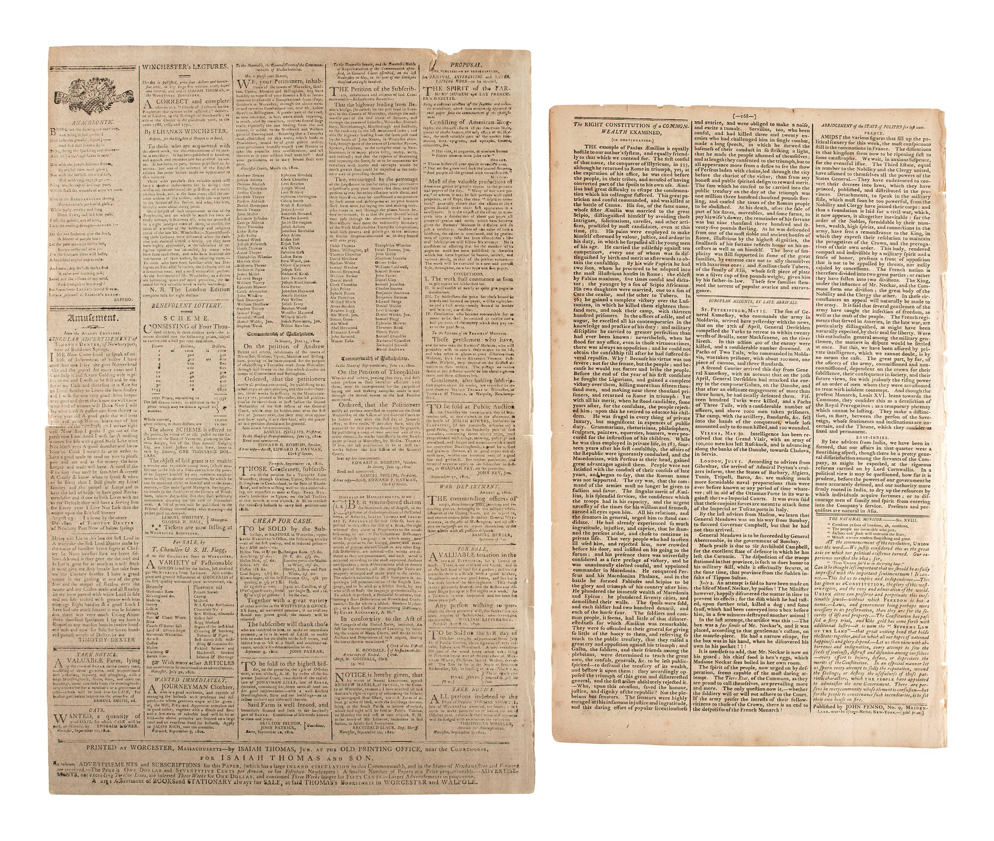 [WAR OF 1812]. A group of 7 newspapers printed before and during the War of 1812-period, incl. reports on the military, politics, and advertisements for enslaved African Americans.