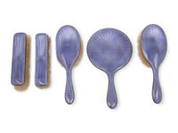 An English Silver and Guilloché Enamel Dresser Set