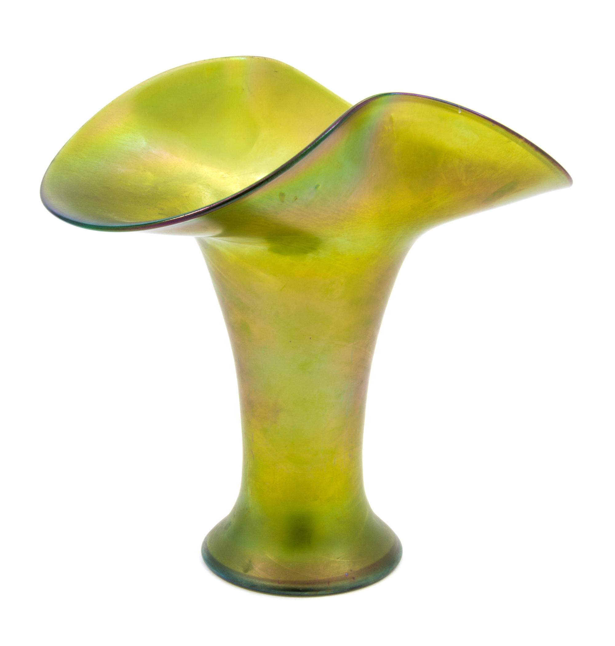 An Iridescent Glass Vase Height 11 3/8 inches.