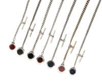 A Collection of Late Victorian Sterling Silver Watch Chain and Hardstone Swivel Fobs, British, 154.10 dwts.