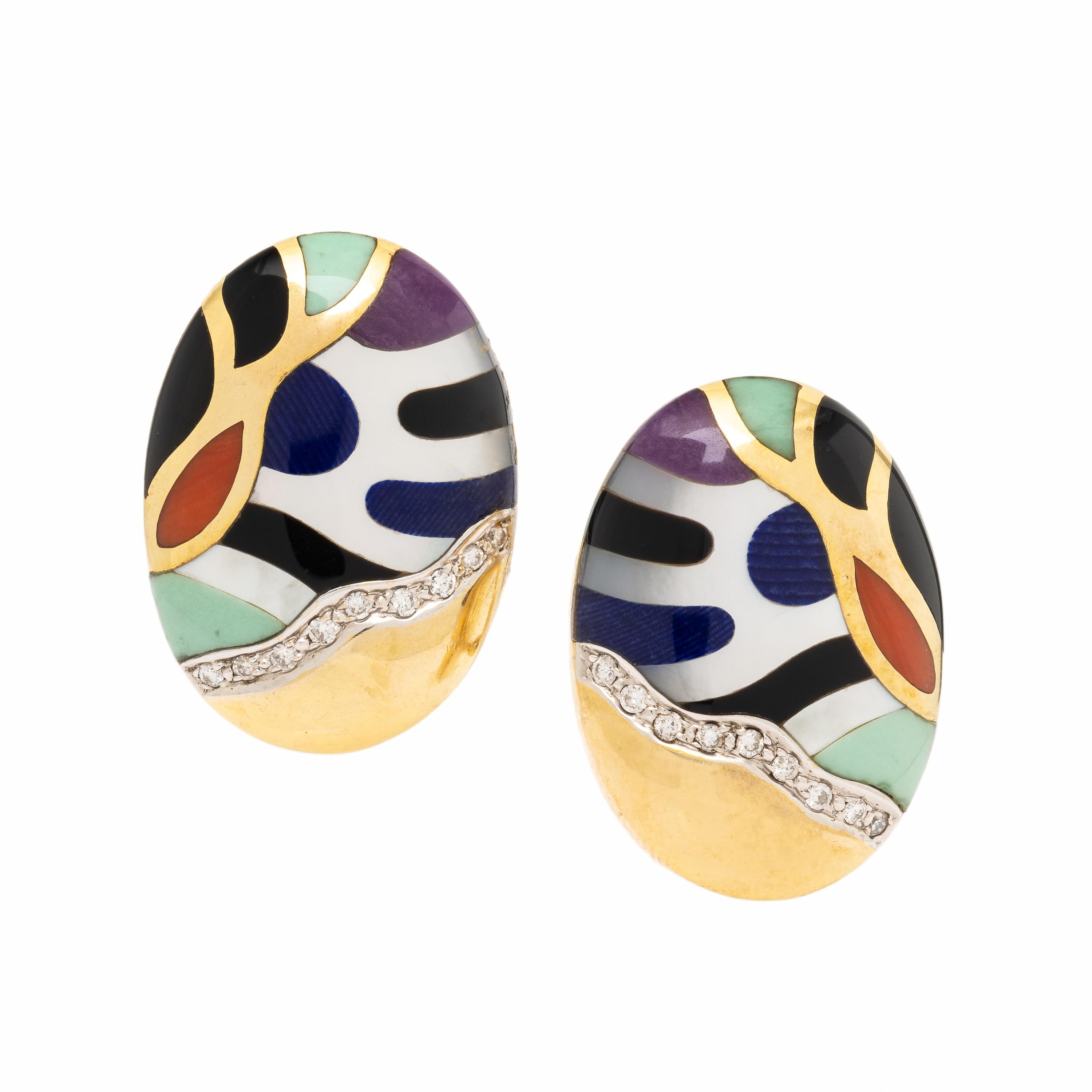 Asch Grossbardt, Yellow Gold and Multigem Earrings
