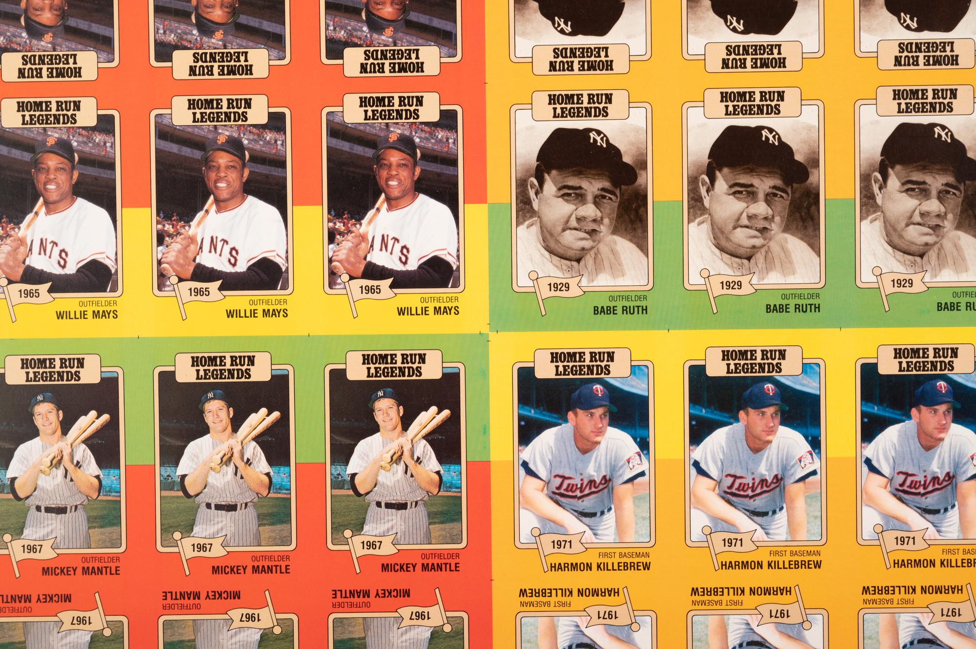 A Group of Five Uncut Sheets of 1980 Baseball Immortals and Home Run Legends Baseball Cards