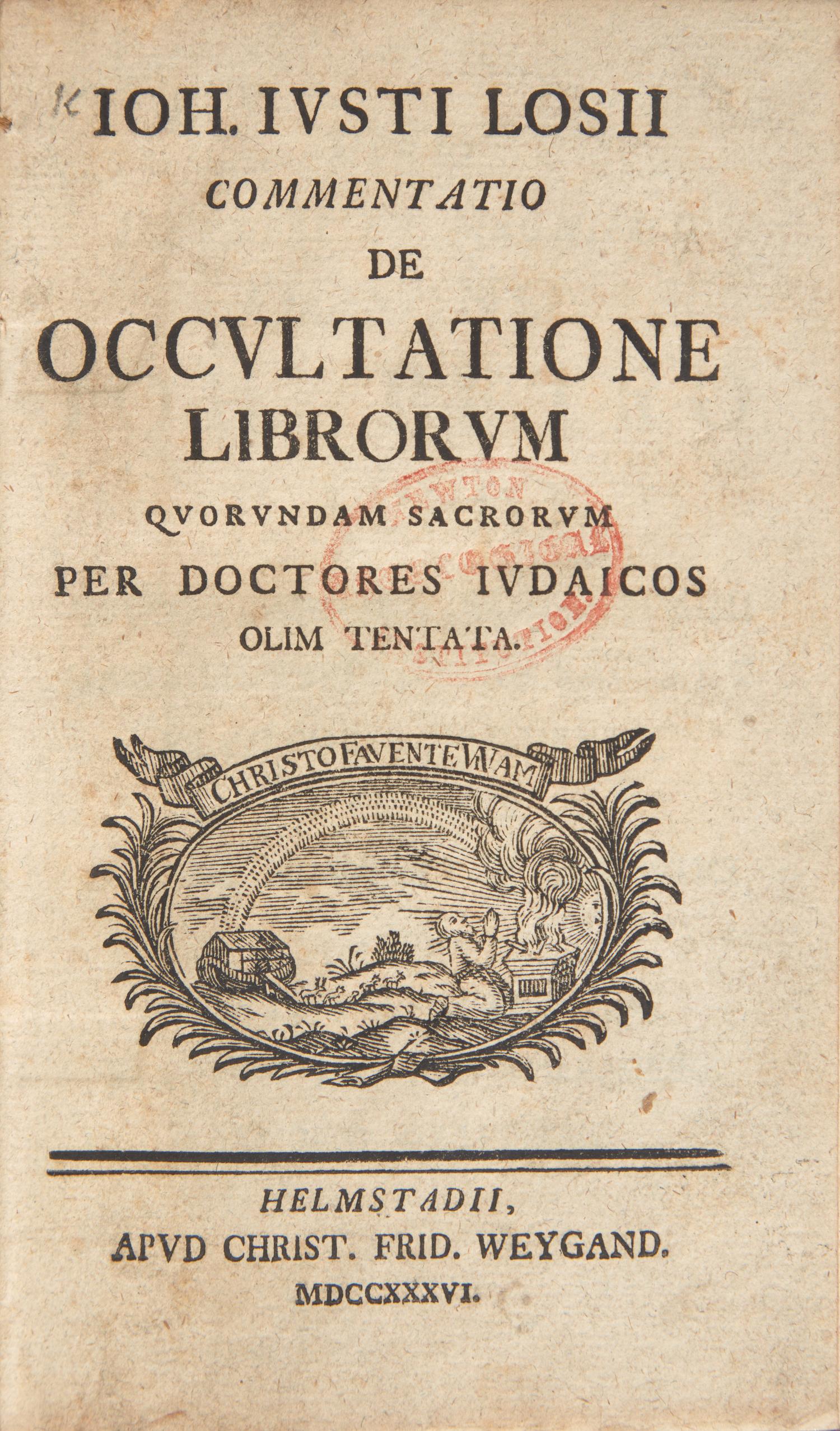 [Judaica] Losius, Johann Justus. Commentatio De Occultatione Librorum Quorundam Sacrorum Per Doctores Judaicos Olim Tentata