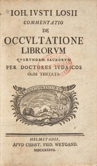 [Judaica] Losius, Johann Justus. Commentatio De Occultatione Librorum Quorundam Sacrorum Per Doctores Judaicos Olim Tentata
