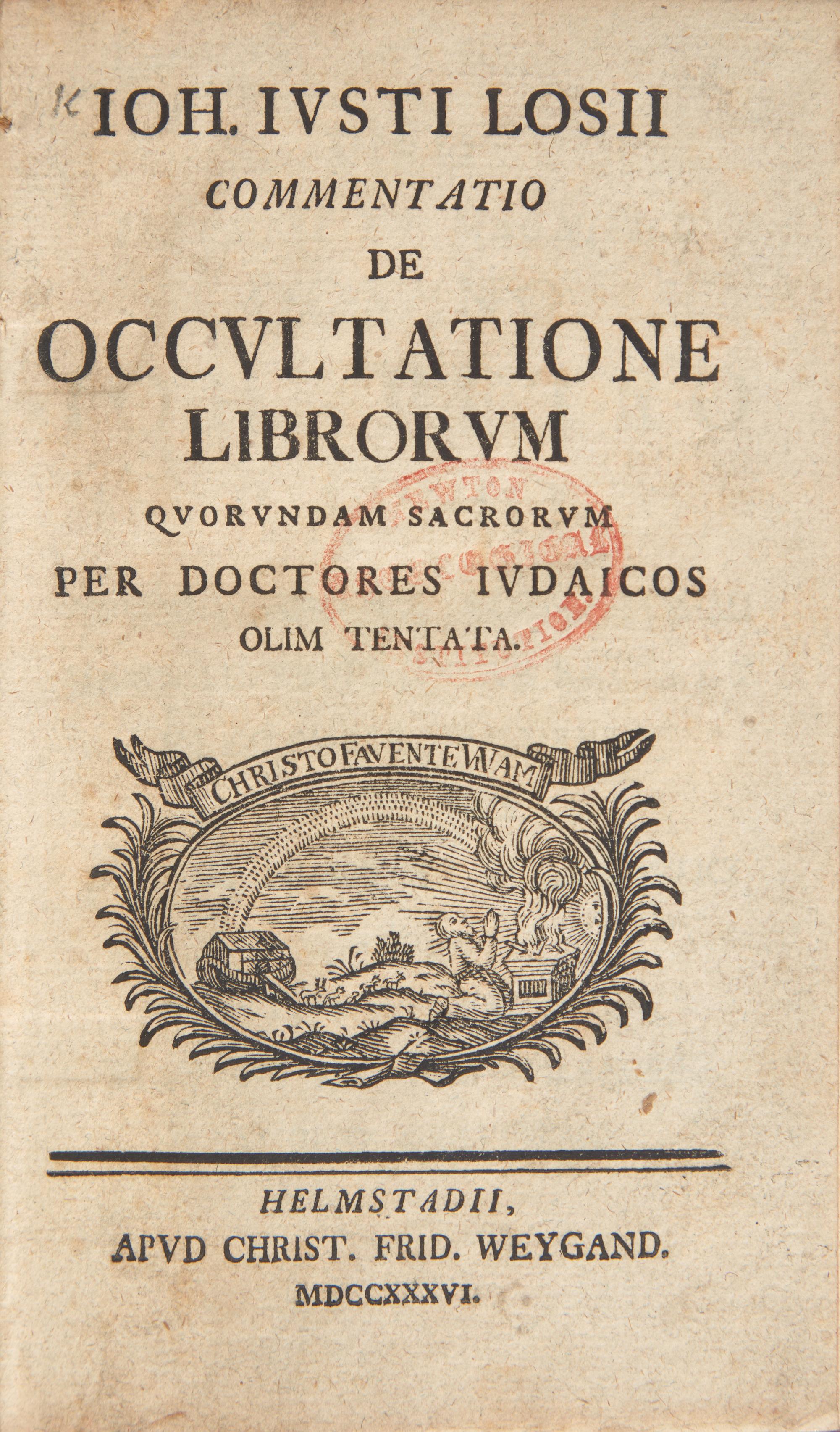 [Judaica] Losius, Johann Justus. Commentatio De Occultatione Librorum Quorundam Sacrorum Per Doctores Judaicos Olim Tentata