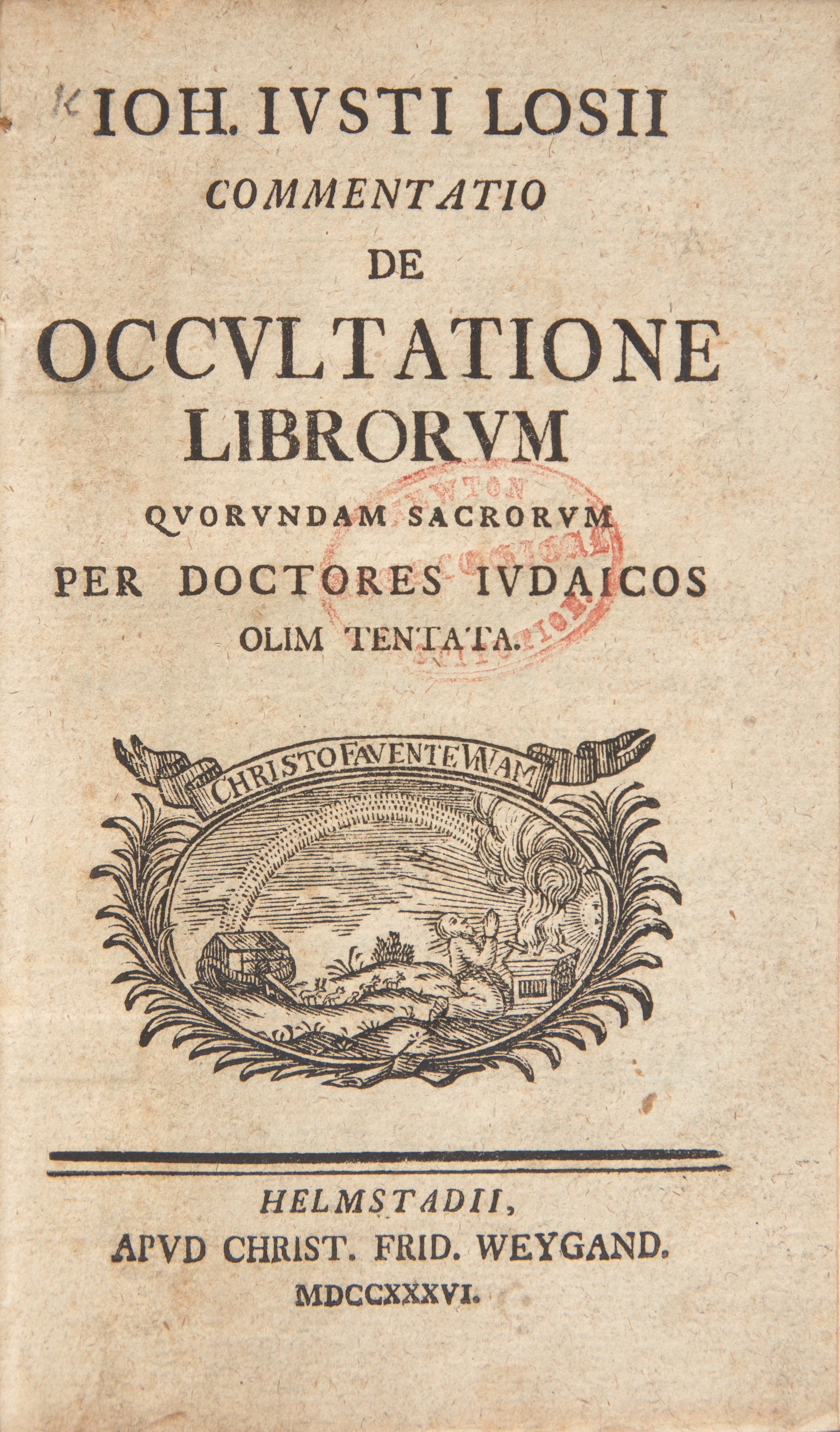 [Judaica] Losius, Johann Justus. Commentatio De Occultatione Librorum Quorundam Sacrorum Per Doctores Judaicos Olim Tentata