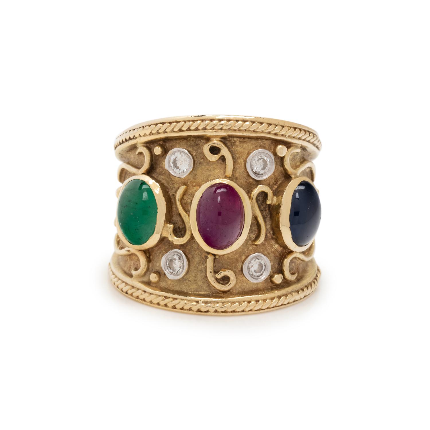 YELLOW GOLD, MULTIGEM AND DIAMOND RING