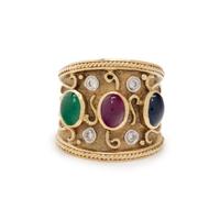 YELLOW GOLD, MULTIGEM AND DIAMOND RING