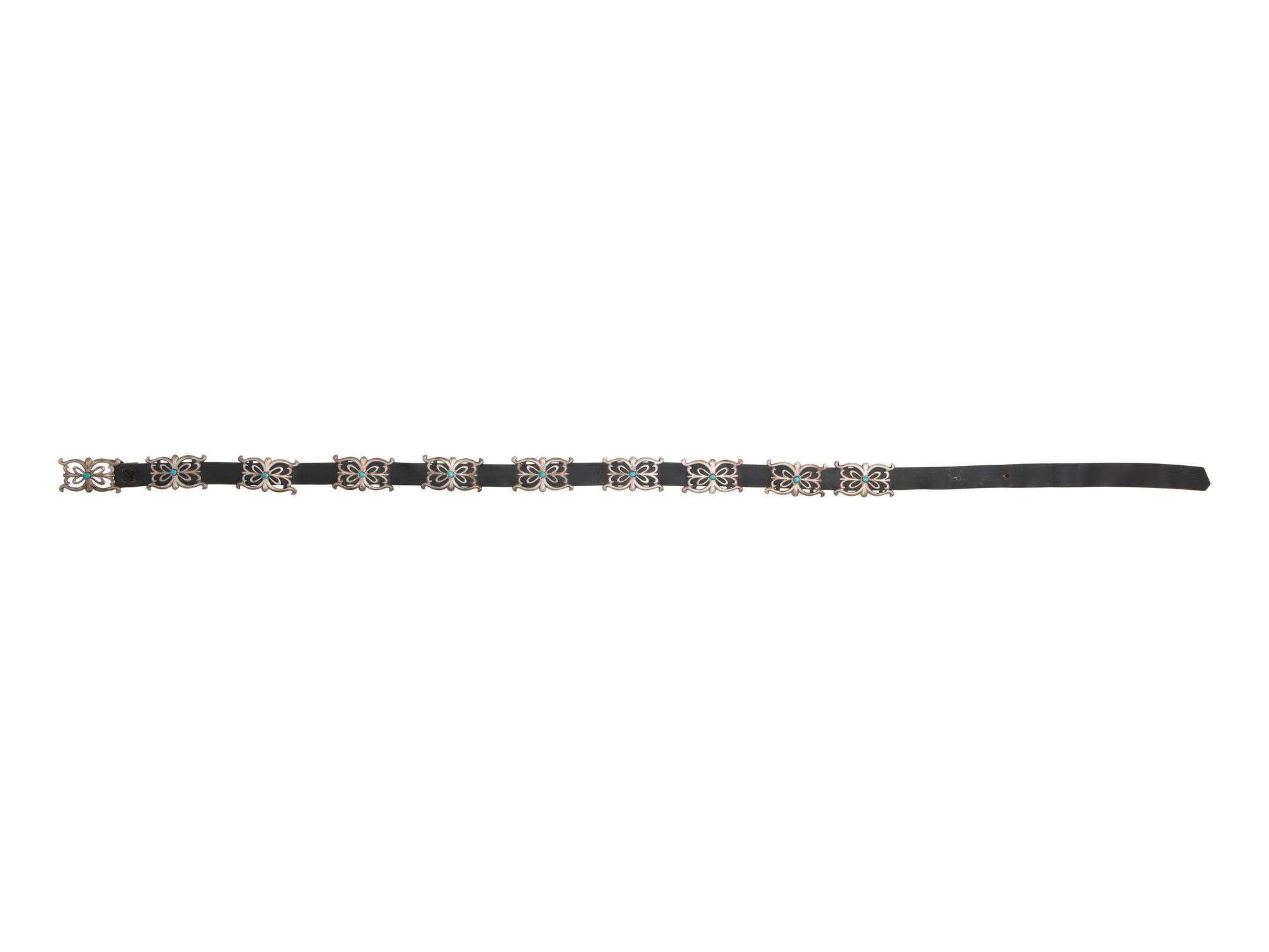 Navajo Silver Concha Belt and Squash Blossom Necklace