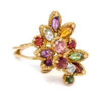 A Yellow Gold and Multigem Cocktail Ring, 6.80 dwts.