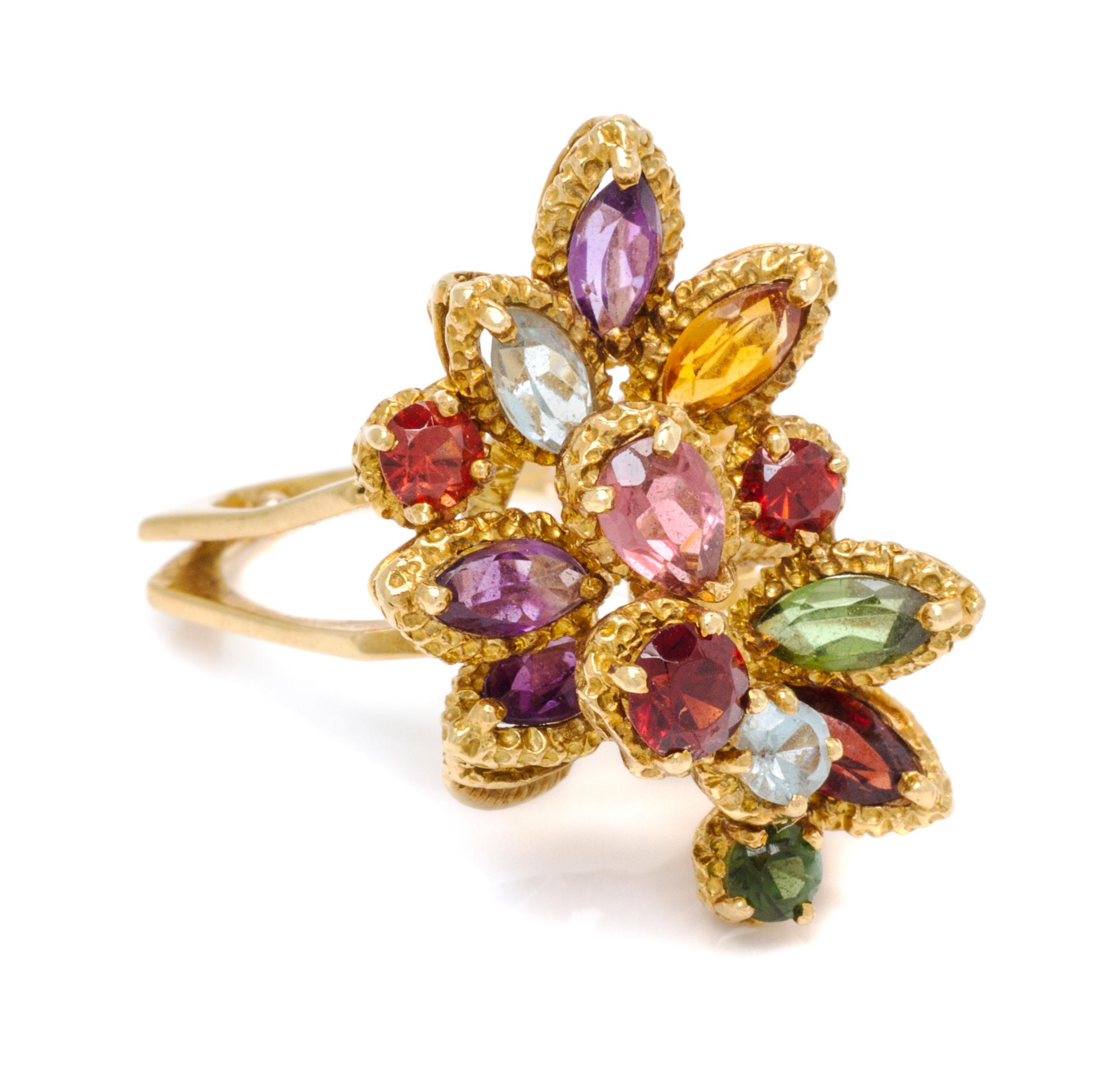A Yellow Gold and Multigem Cocktail Ring, 6.80 dwts.