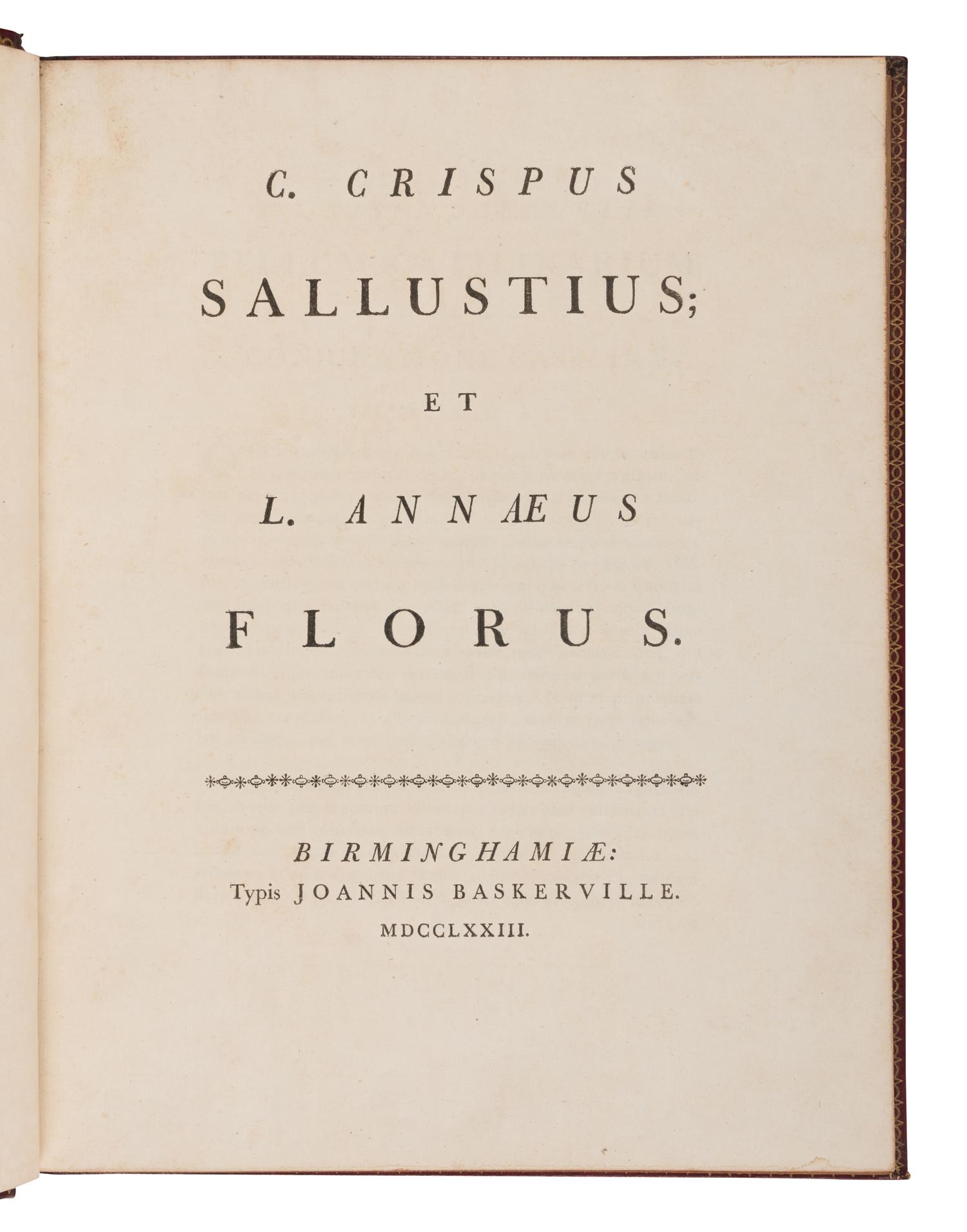 [BASKERVILLE PRESS]. A complete bound set of classical texts uniformly bound in fine 18th-century morocco, all published in Birmingham by Baskerville, comprising: