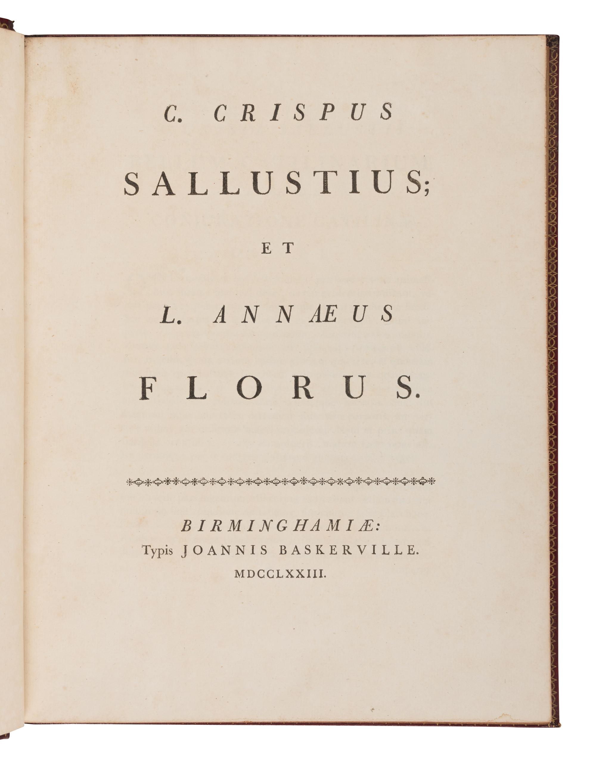 [BASKERVILLE PRESS]. A complete bound set of classical texts uniformly bound in fine 18th-century morocco, all published in Birmingham by Baskerville, comprising: