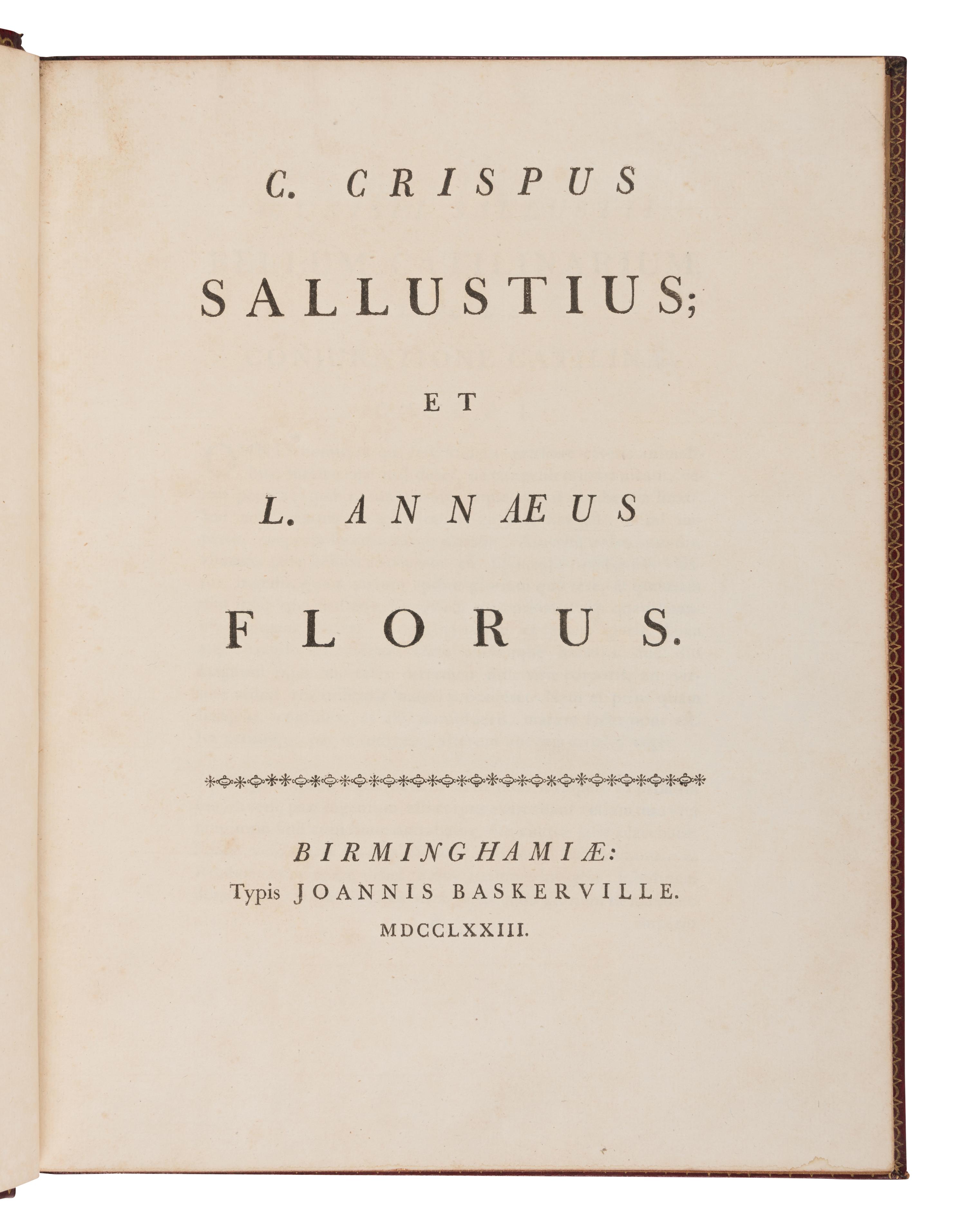 [BASKERVILLE PRESS]. A complete bound set of classical texts uniformly bound in fine 18th-century morocco, all published in Birmingham by Baskerville, comprising: