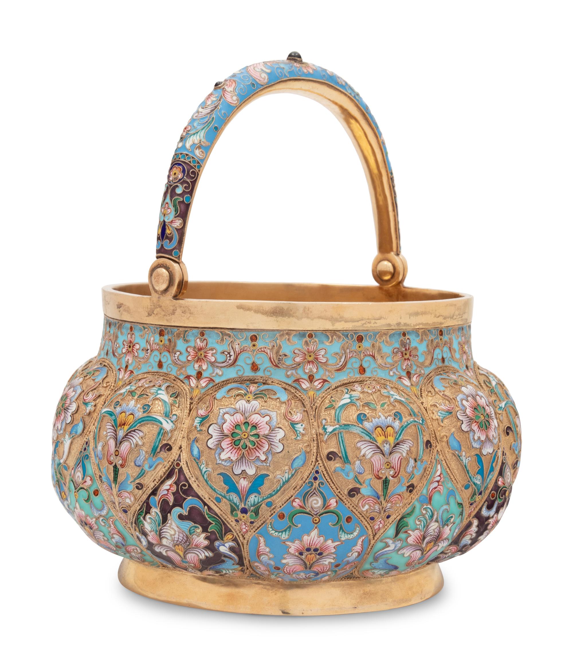 A Russian Silver-Gilt and Enameled Centerpiece Basket