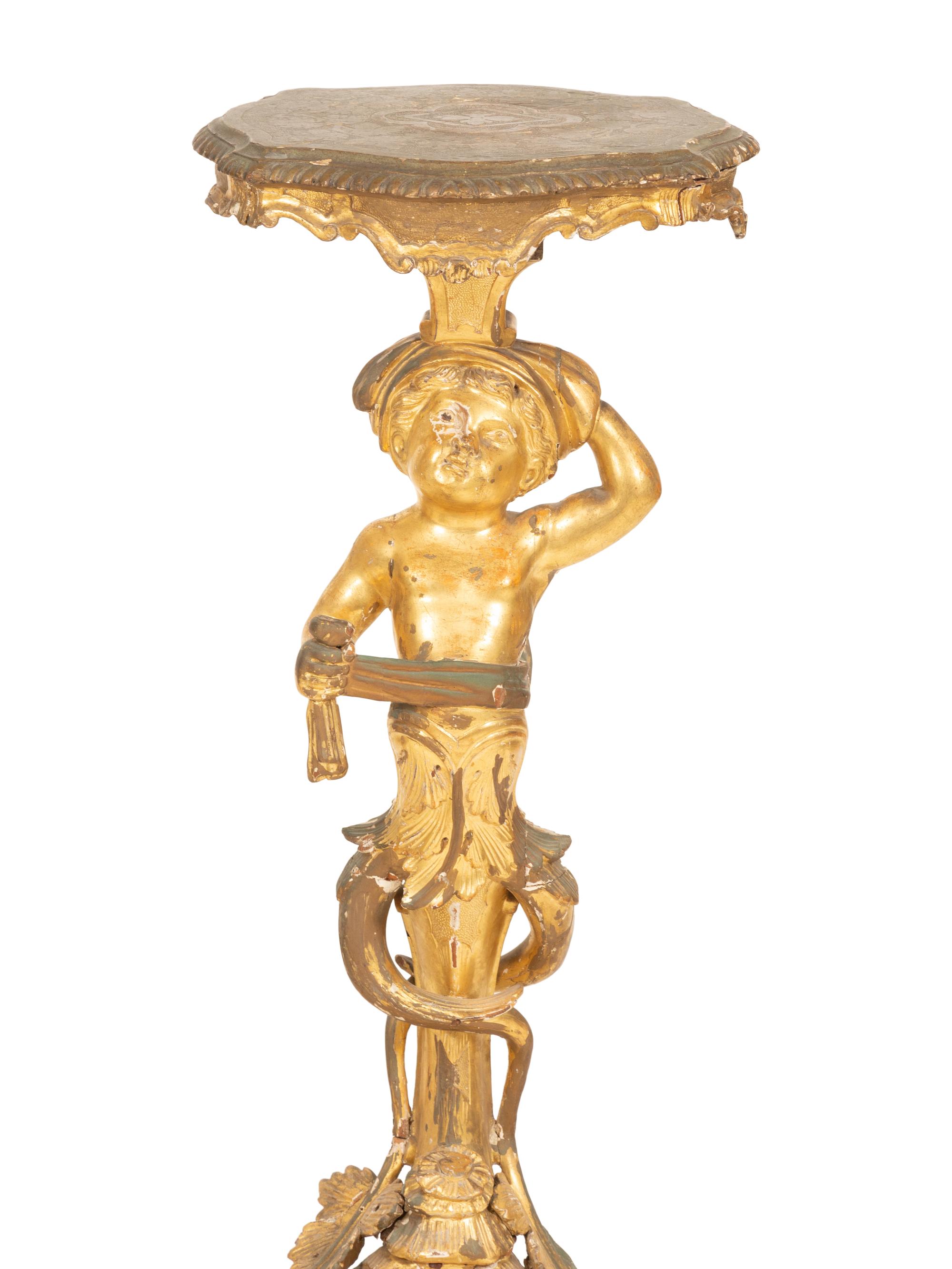 A Pair of Italian Giltwood Putto Base Side Tables