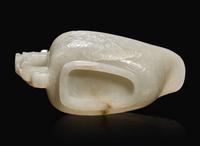 A Chinese carved white jade "Yi" water coupe, 18th/early 19th century or earlier 白玉水匜 十八至十九世紀或更早