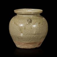 Two Chinese Yue celadon-glazed stoneware jars and a bowl 越窑青釉罐两件及一小碗 Jin dynasty to Tang dynasty ???