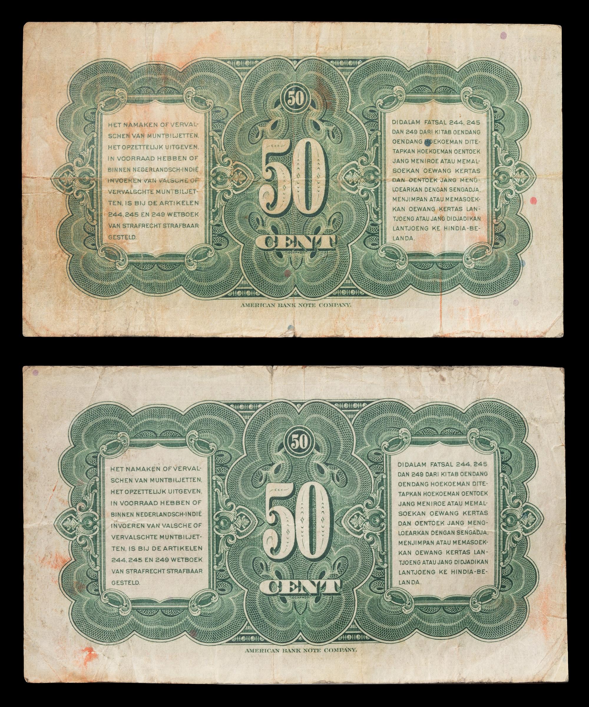 Two Dutch East Indies 1943 50-Cent Notes
