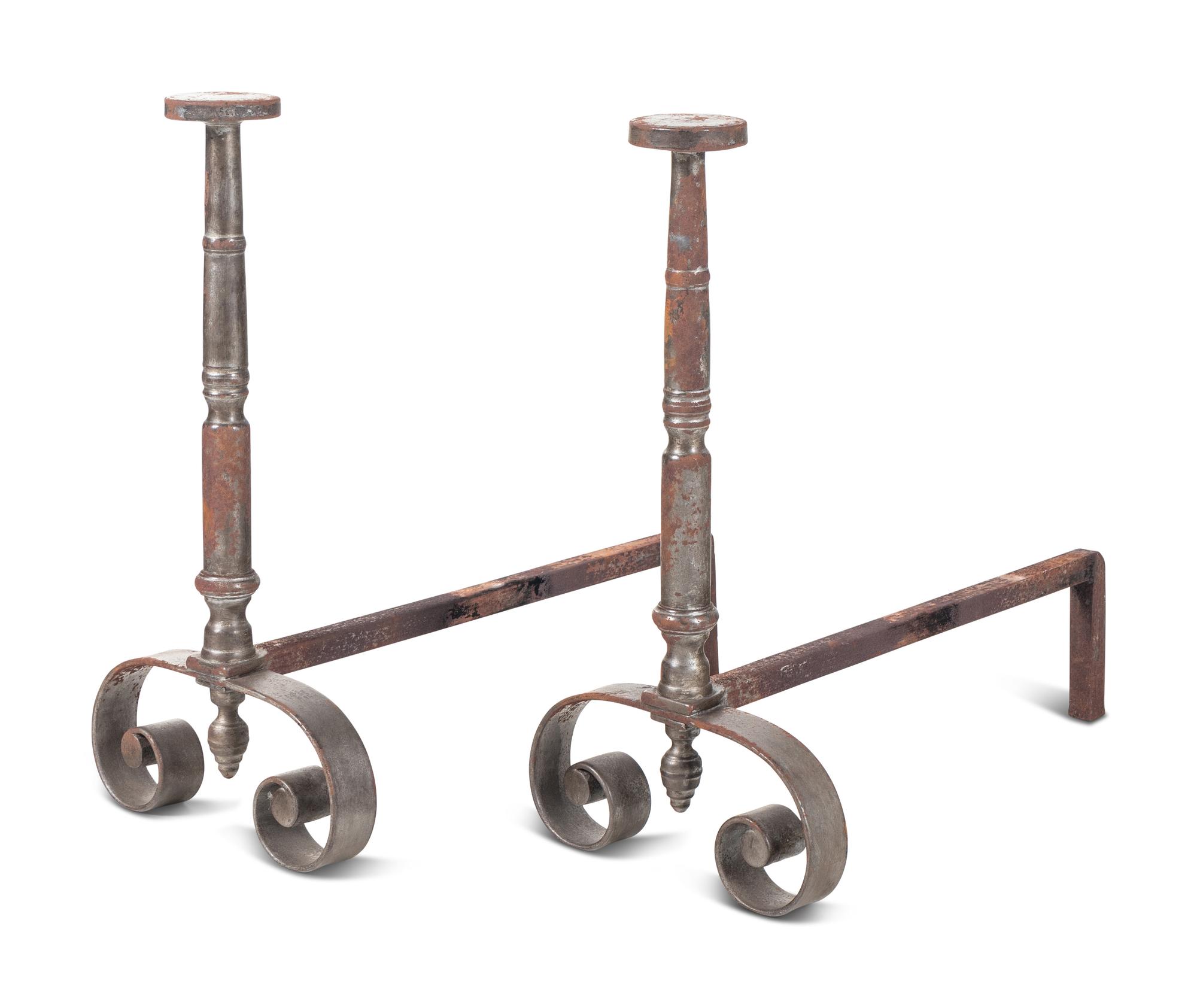 A Pair of English Steel Andirons