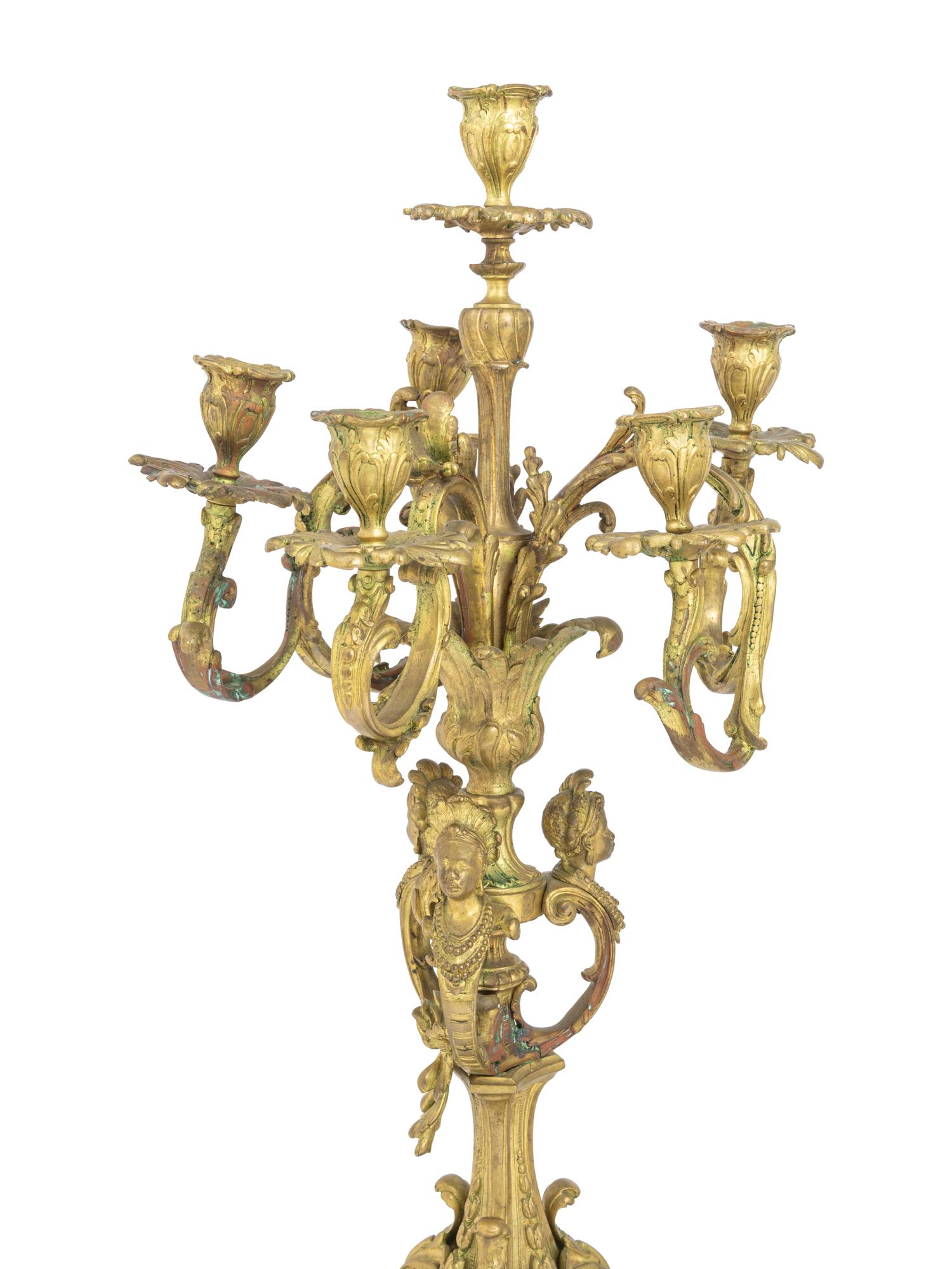 A Pair of Napoleon III Gilt Bronze Six-Light Candelabra