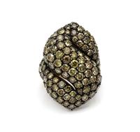 An 18 Karat Yellow Gold, Silver and Colored Diamond Ring, Gioia, 8.60 dwts.