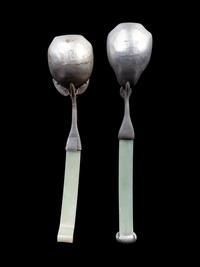 Three Chinese Jade and Hardstone Inset Pewter Articles