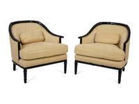 A Pair of Bamboo-Carved Black Lacquered Club Chairs — 20TH CENTURY