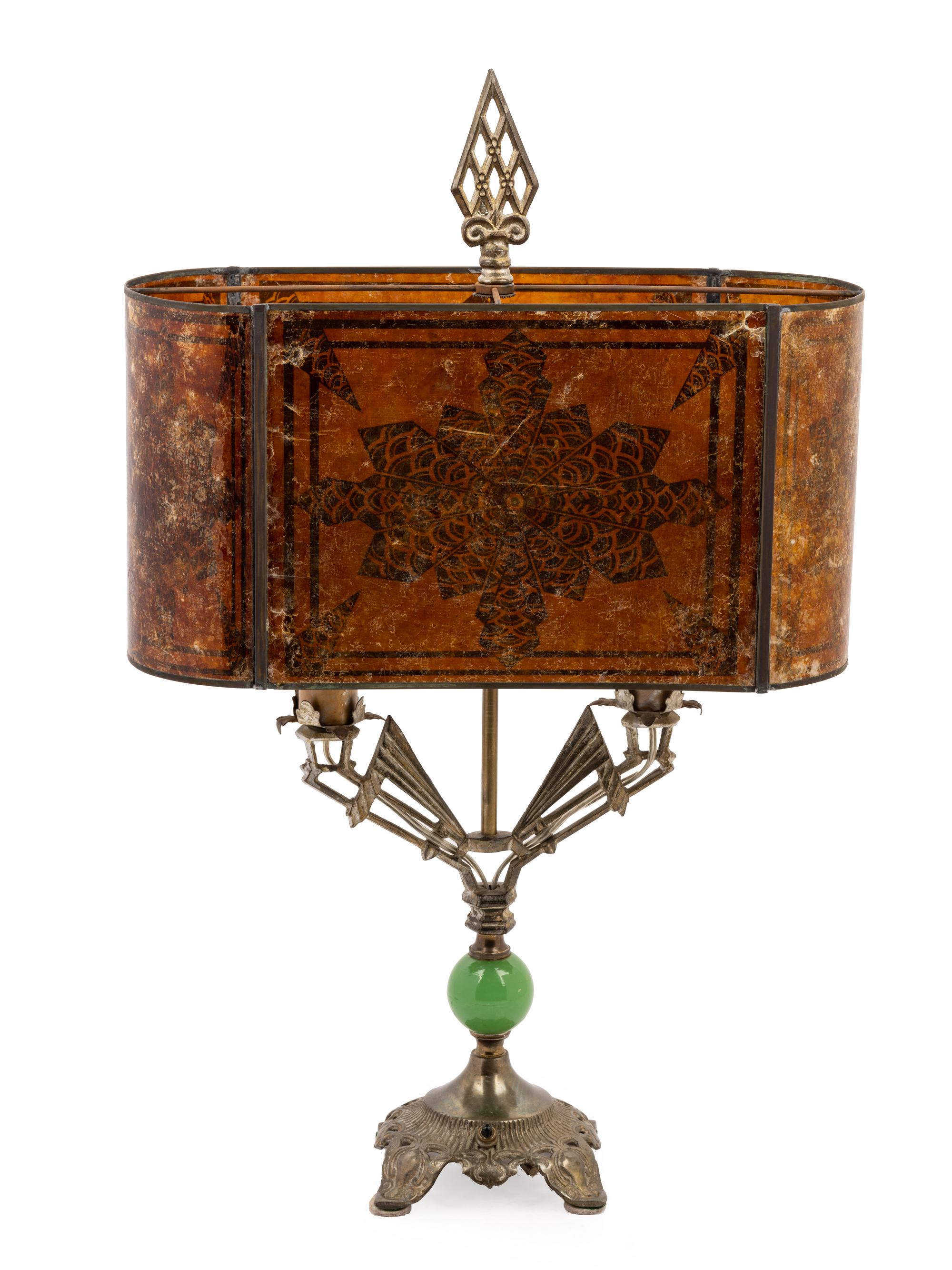 An Art Deco Chromed Metal Lamp with a Mica Shade