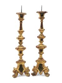 A Pair of Continental Baroque Style Painted and Giltwood Prickets