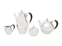 A Johan Rohde for Georg Jensen Cosmos Silver Four-Piece Tea Service