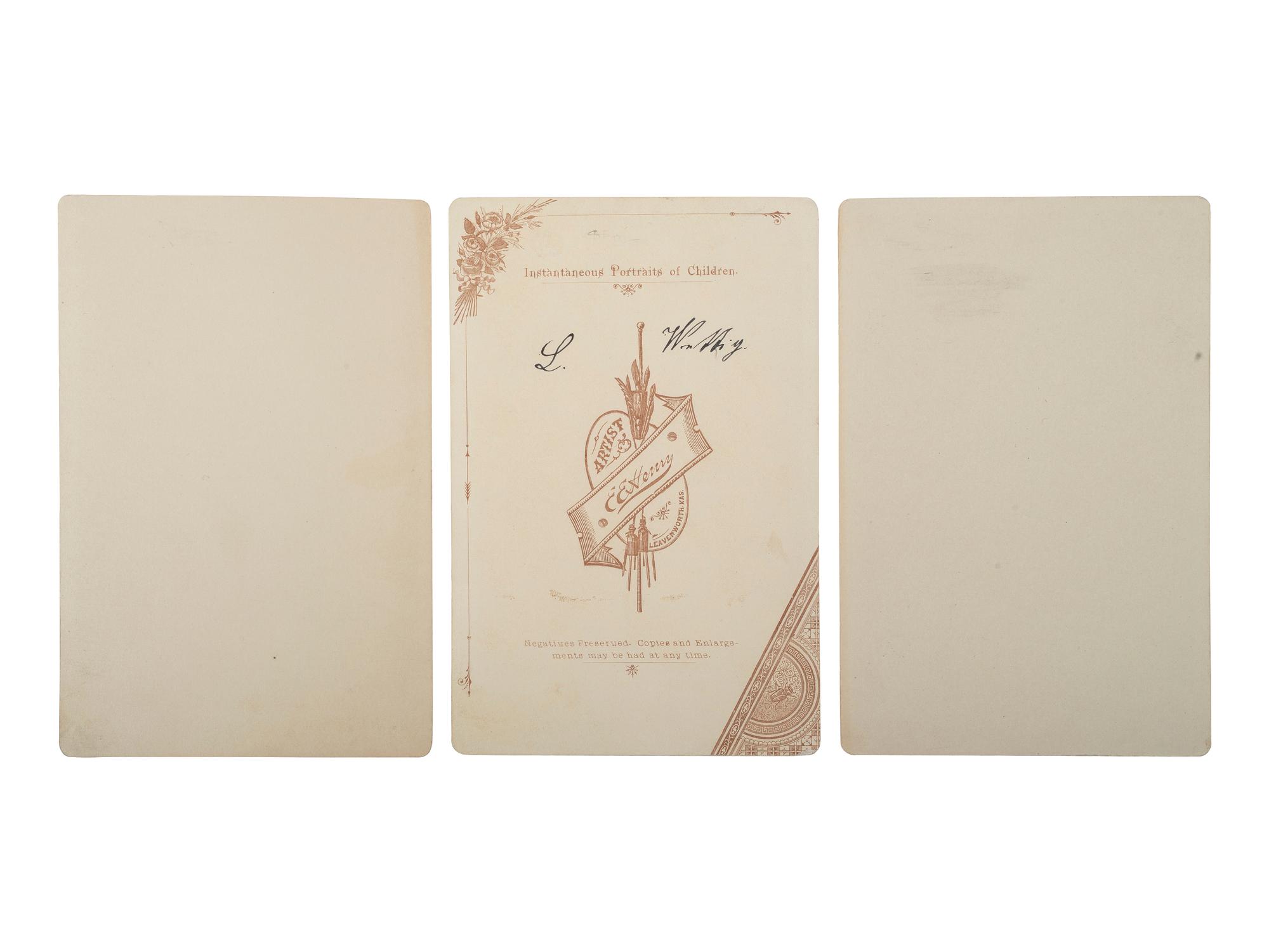 [LATE INDIAN WARS]. A group of 3 cabinet cards of soldiers in Santa Fe, NM and Leavenworth, KS.